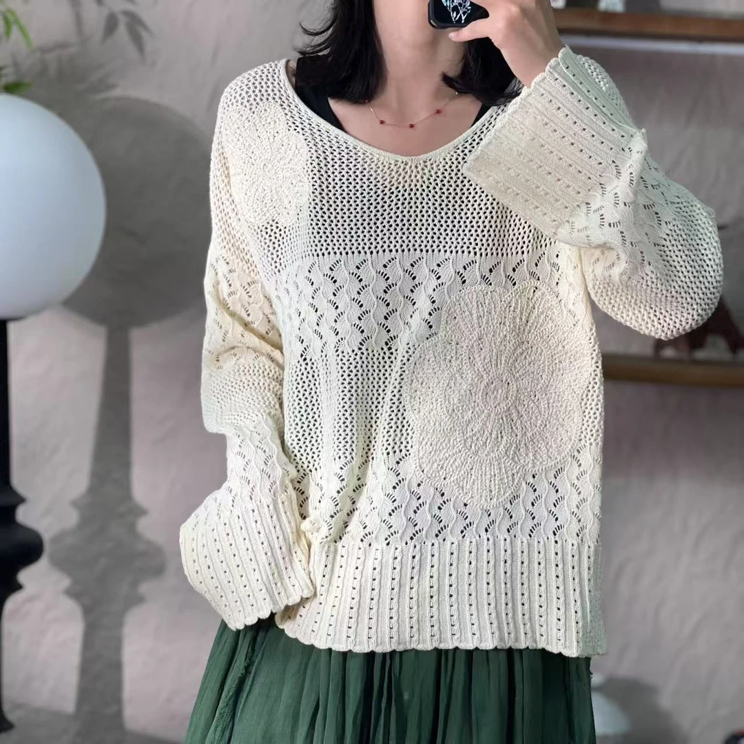 纯棉/绣花加钩织/（春毛衣）902