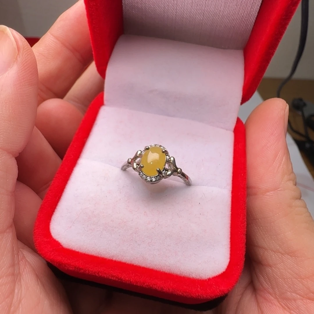 翡翠银S925镀金镶嵌戒指