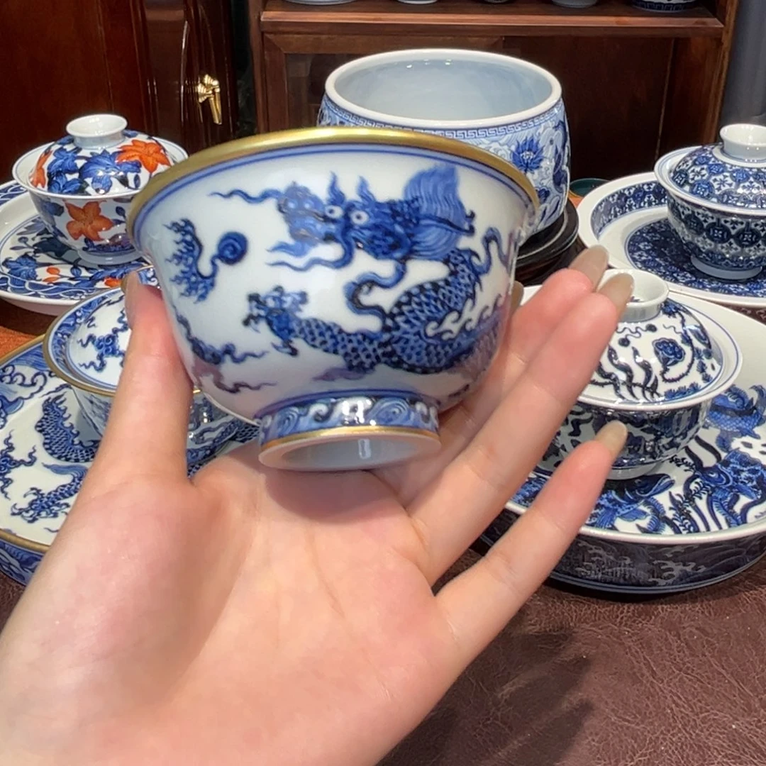 青花雯华堂手绘杯杯