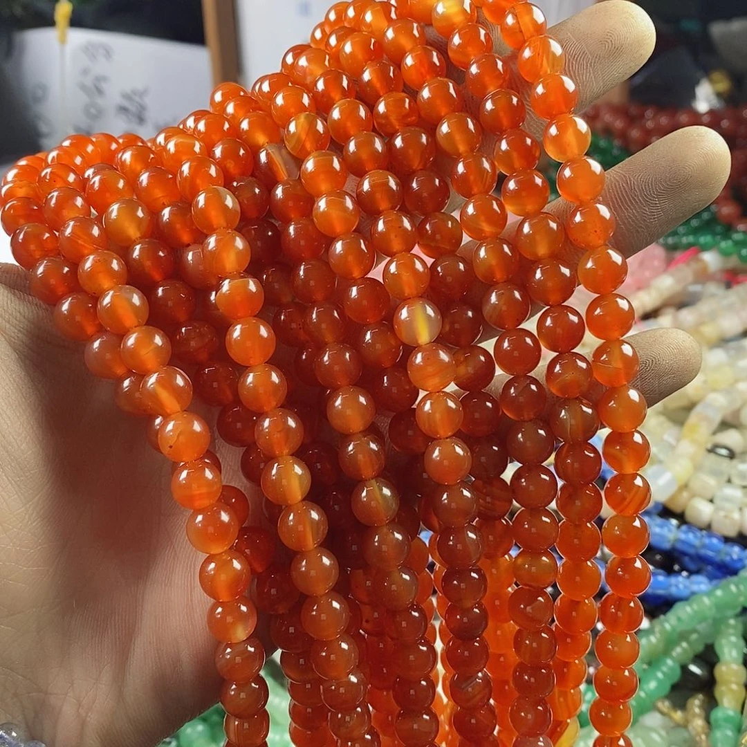 玛瑙/玉髓珠宝半成品合金一条天然8mm红玛瑙圆珠A级