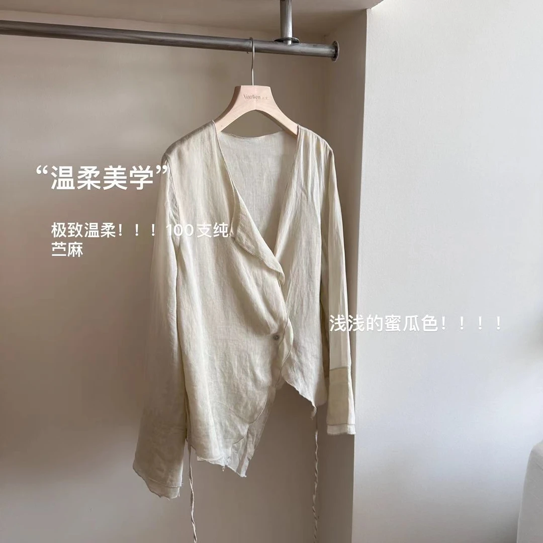 小文姐 W0065-‘温柔美学’夏季小众百搭休闲文艺风系带设计开衫