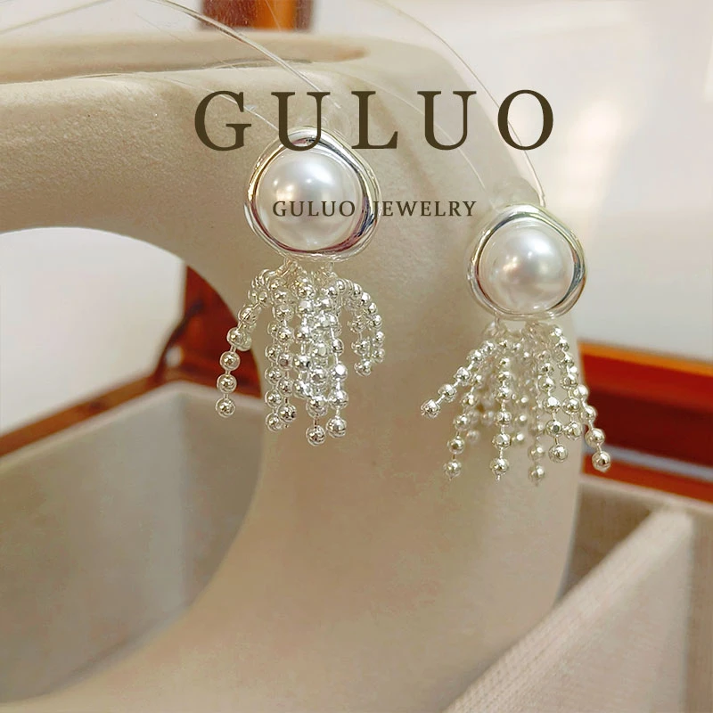 铜合金耳饰 GULUO珠珠烟花流苏耳钉不规则百搭通勤耳钉烟花耳饰