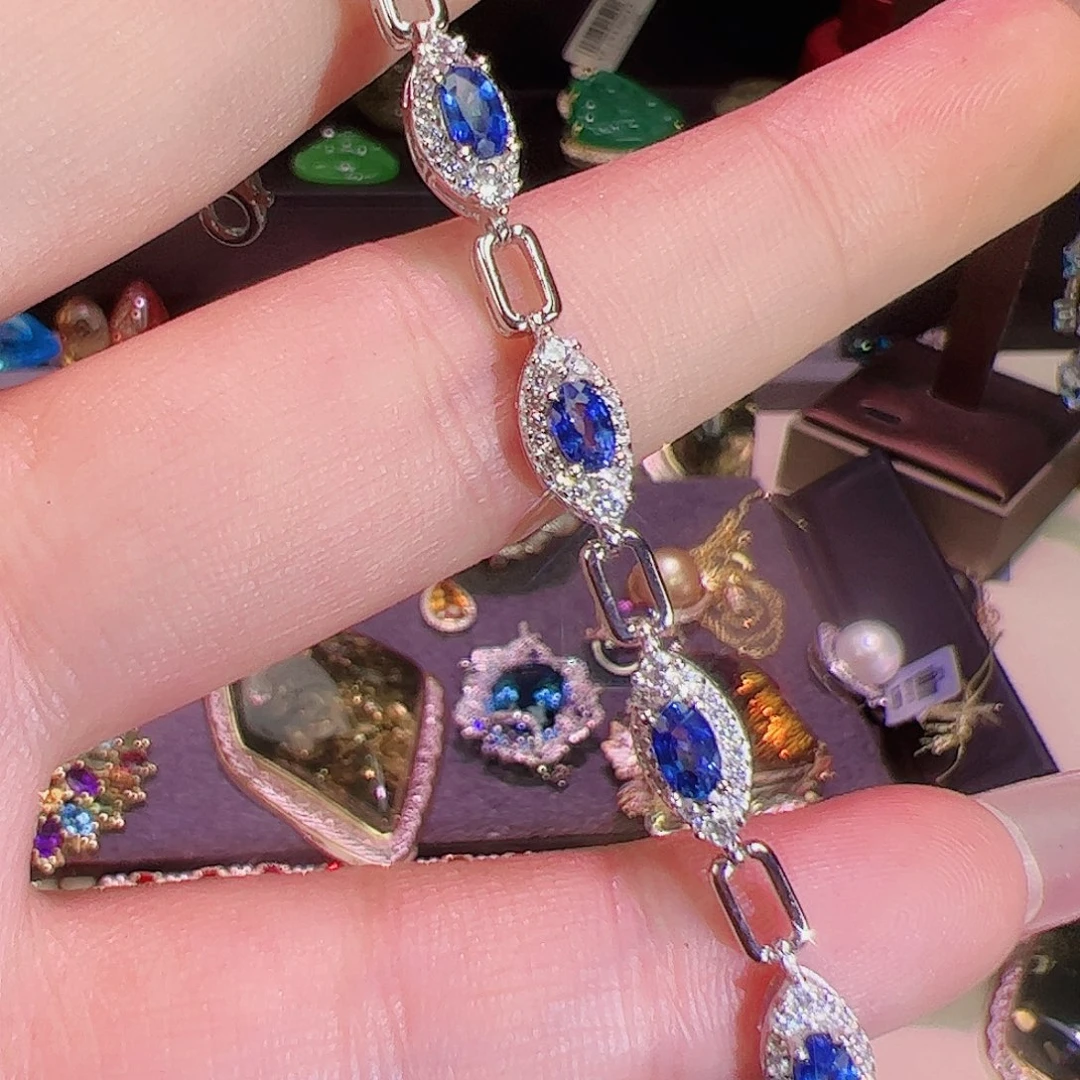 蓝宝石手链银S925镶嵌