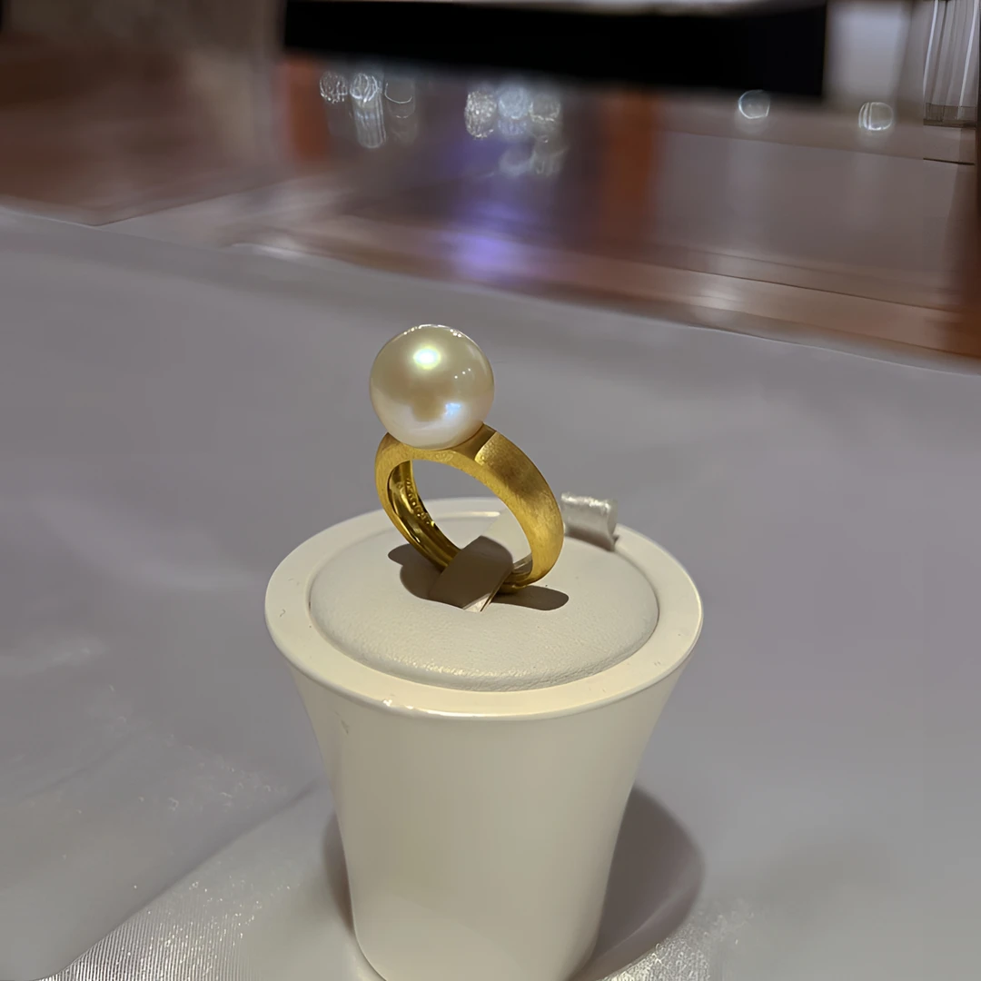 澳白珠光12-13mm正圆高品质重工款天然珍珠戒指白色金色可选