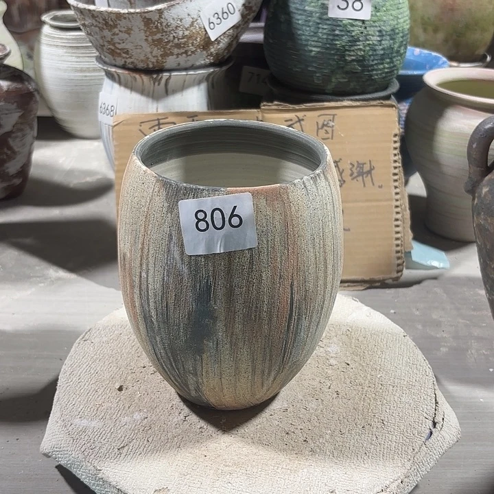 陶摆件高17，口10.5，瑕疵处理有孔，806