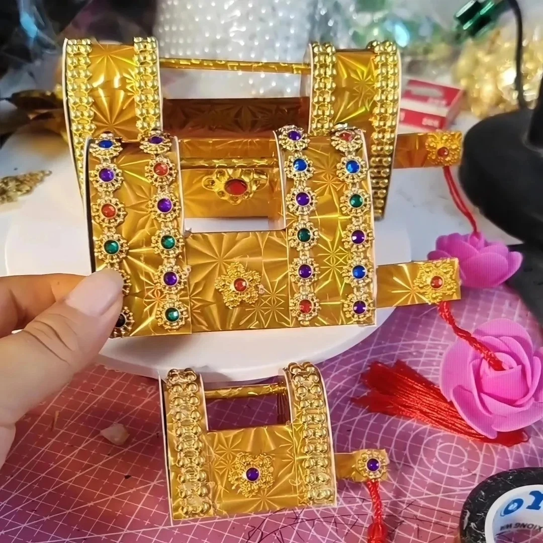 手工折纸百宝箱锁子老式纸锁金锁银锁装饰品纸锁头折纸长锁