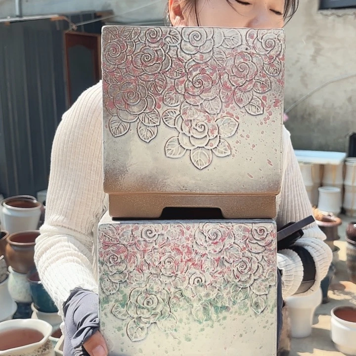 口径19高度20两个玫瑰方盆