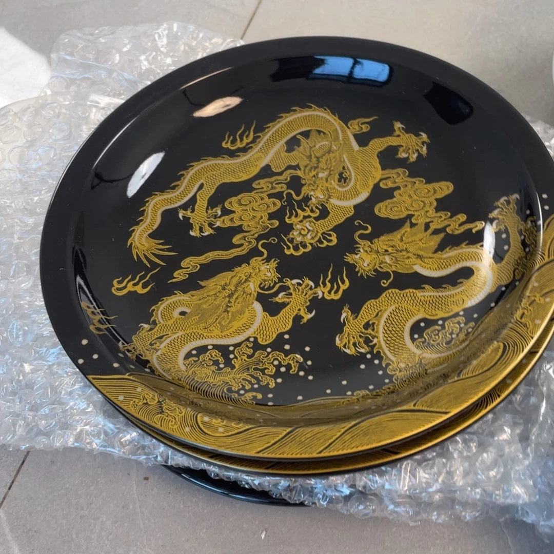 瓷片景德镇乌金釉琉璃金龙大壶承
