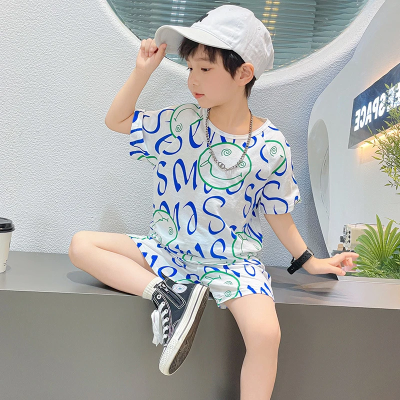 T恤儿童男宝宝韩版短袖夏季女童短裤套装纯棉插肩袖居家服夏装