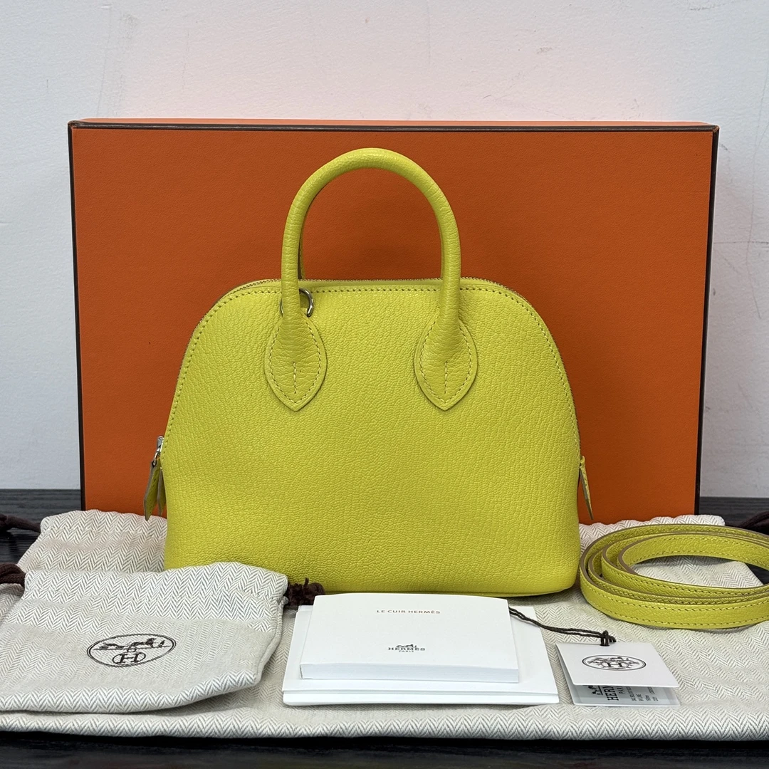 95新 Hermes/爱马仕 檬黄 mini保龄球Y刻手提斜跨包 02168