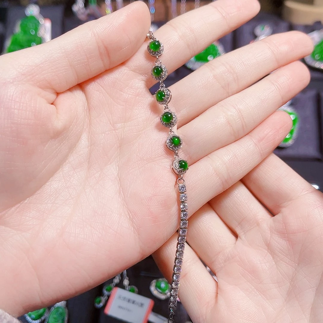 翡翠颈饰银S925镶嵌手链