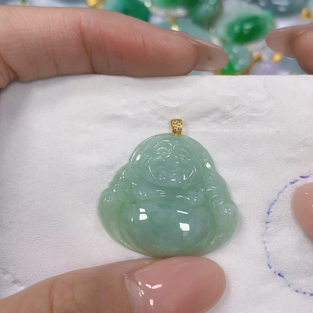 翡翠18K金镶嵌颈饰天然翡翠a货 百元以上9米证书费自理