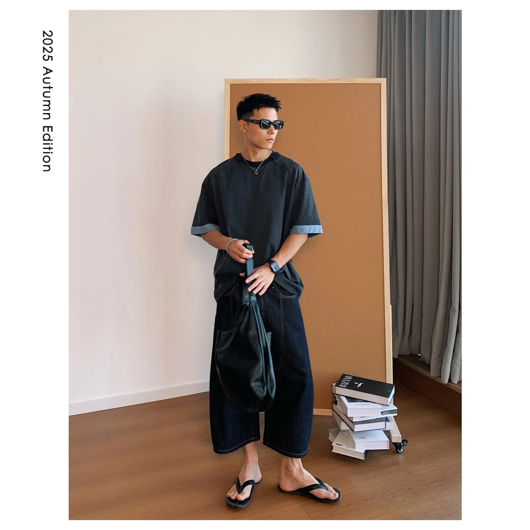 ZICHENG 25ss夏季 AB拼色设计 设计师款 男士通勤百搭简约系T恤