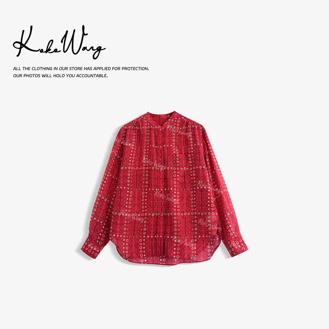 KOKO WANG夏季时尚度假风9姆米桑蚕丝百搭立领衬衫502445E23W41