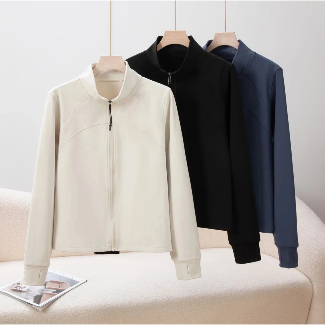 LULU高级定制！女式纯色拉链长袖外套上衣-SS23090