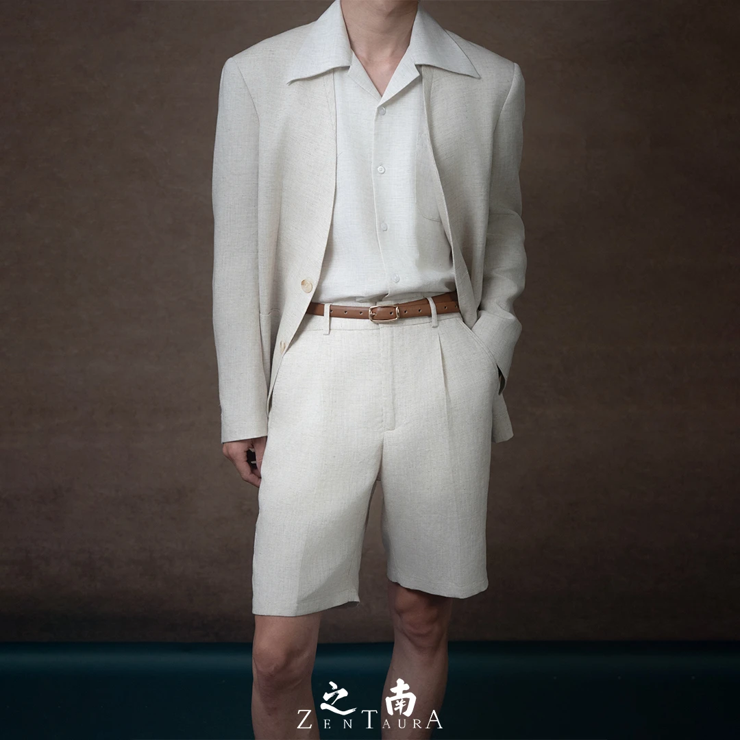 【神盐会长品牌】之南ZENTAURA丨静奢系列亚麻无领西装轻奢休闲西服