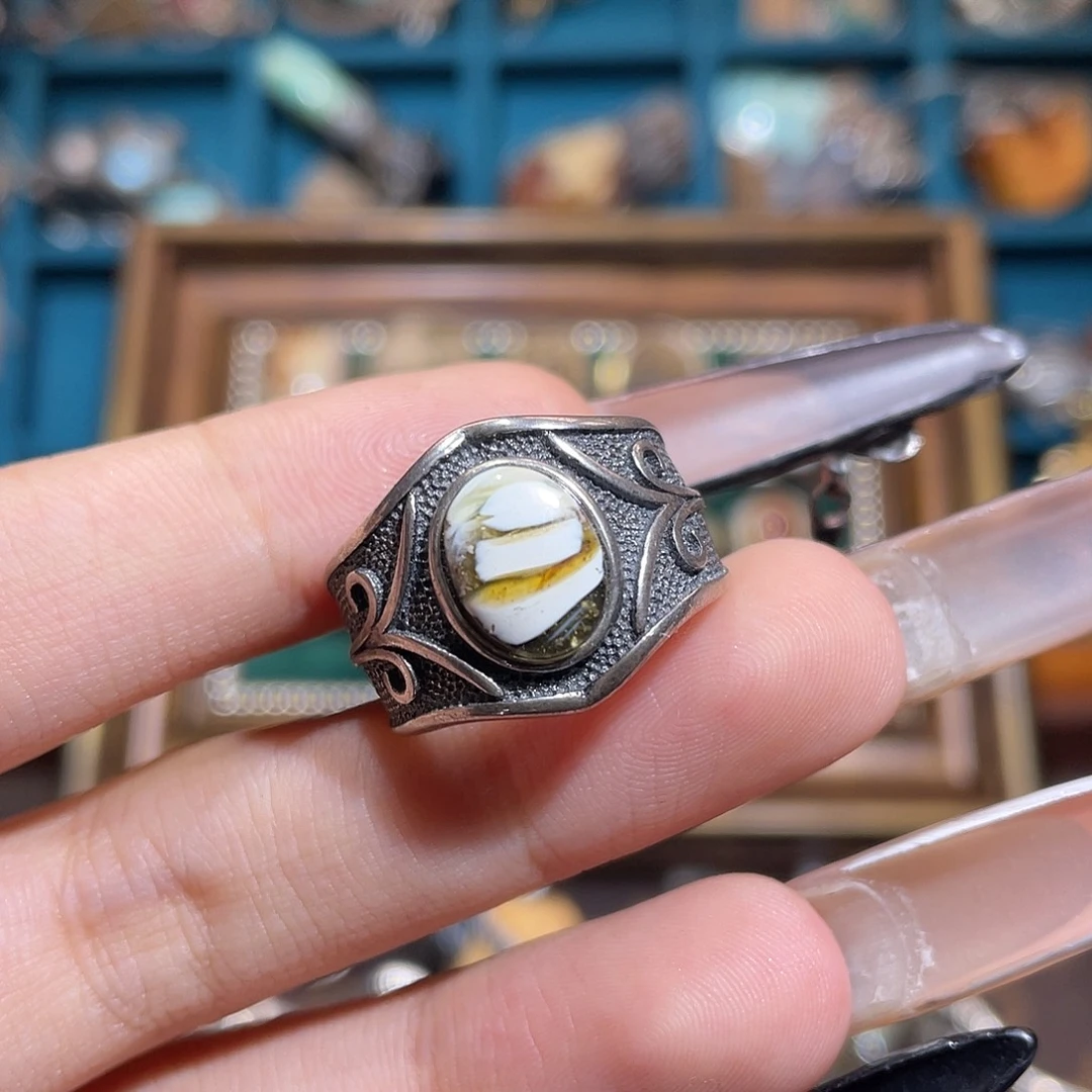 琥珀银S925镶嵌戒指