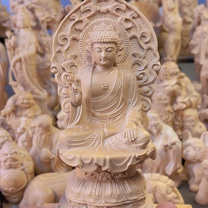 木小*小叶黄杨木15高大日如来摆件有黑