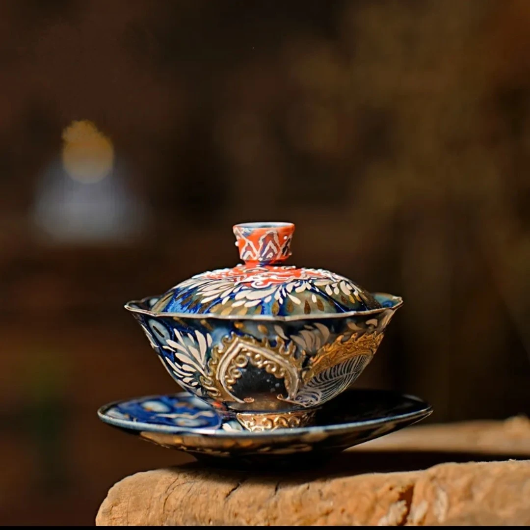 【包包爱茶器】·洞尚造物玲珑手绘敦煌莫高窟三才盖碗茶具高端