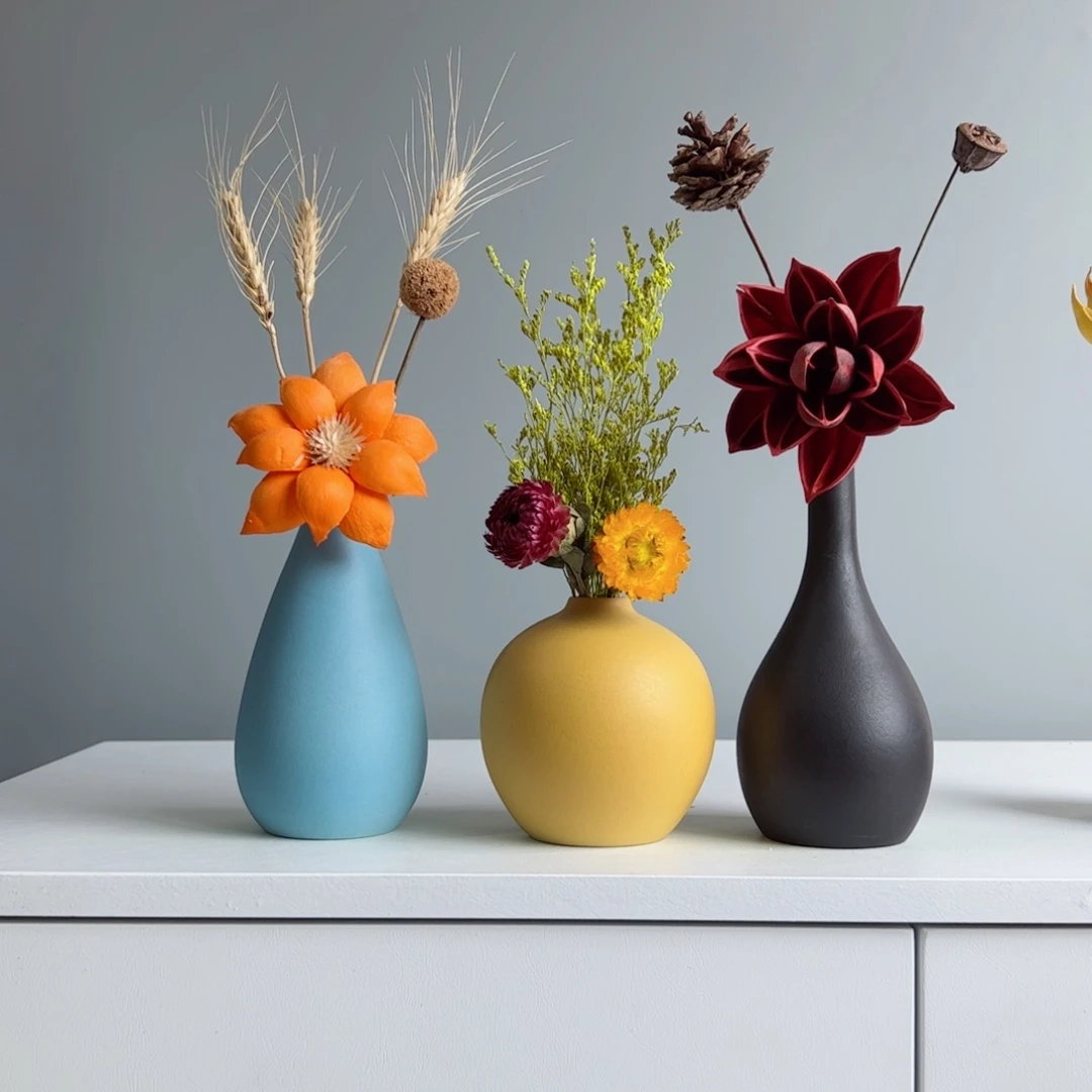 摆件陶瓷小花瓶摆件含花总高约20-30cm