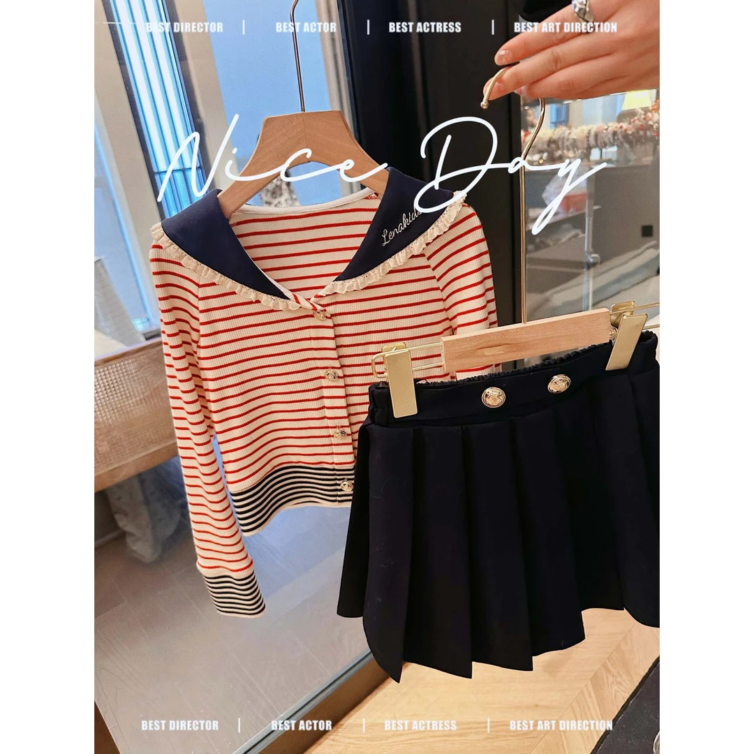 【现货】MOANA【春季新款】学院风上衣条纹衬衫短裙女童汉服P24120201