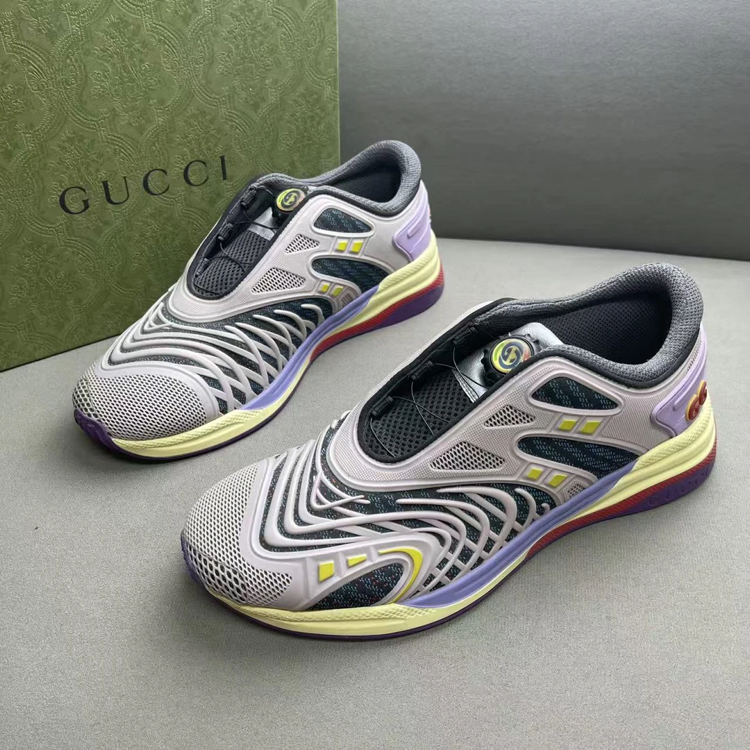 95新 GUCCI/古驰 黑紫拼色网面后跟双G时尚百搭运动鞋 41.5码