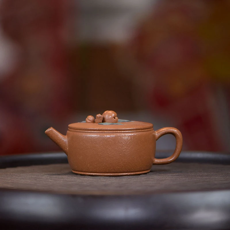 阎记抟砂 沉香段 桃钮 圣桃汉瓦壶 贴叶 EE喝茶壶S3 0118 1