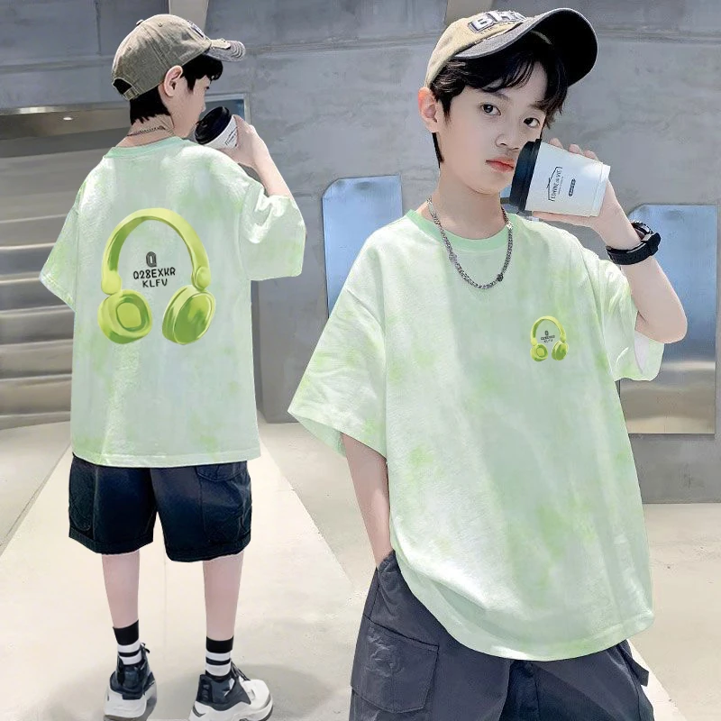 【100%纯棉】扎染童装男童t恤短袖夏装儿童中大童男孩上衣宽松半袖