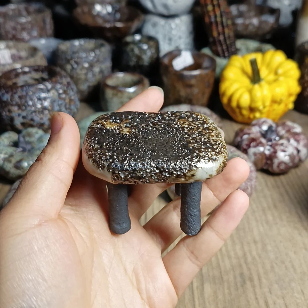 志野柴烧手捏小凳子硝**漫