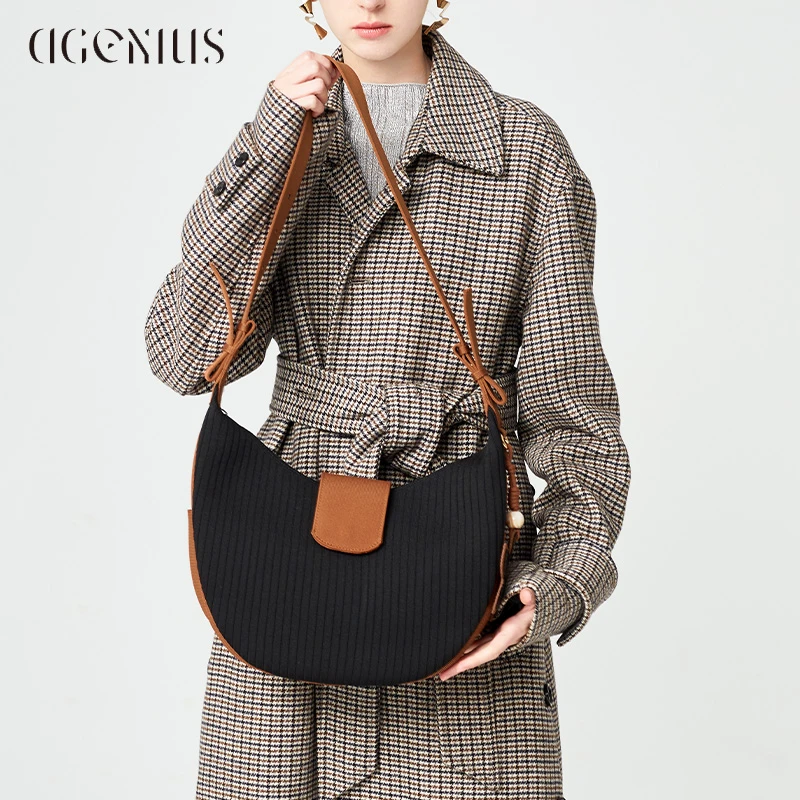 DGENIUS原创编织手提包包女黑色饺子包单肩包小众设计通勤腋下包