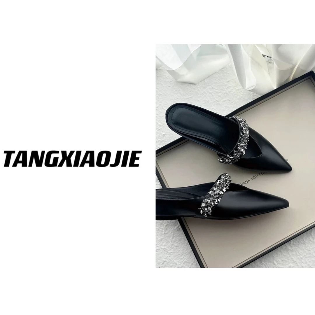 【汤小姐高定】#10480"水晶凉拖"洋气尖头水晶凉拖-4cm