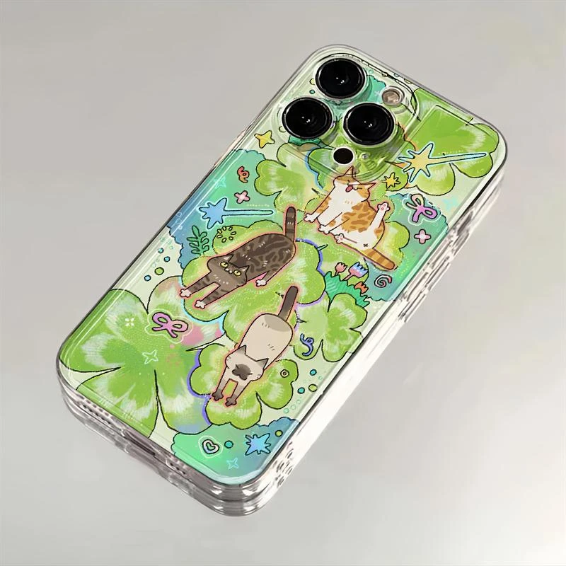 夏日绿色猫咪适用iphone16手机壳苹果15小米VIVO华为OPPO荣耀魅族