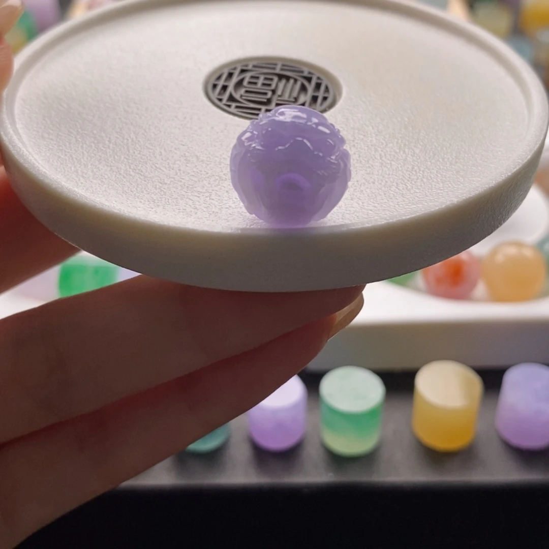 颈饰未镶嵌翡翠紫底龙头雕刻珠卡14