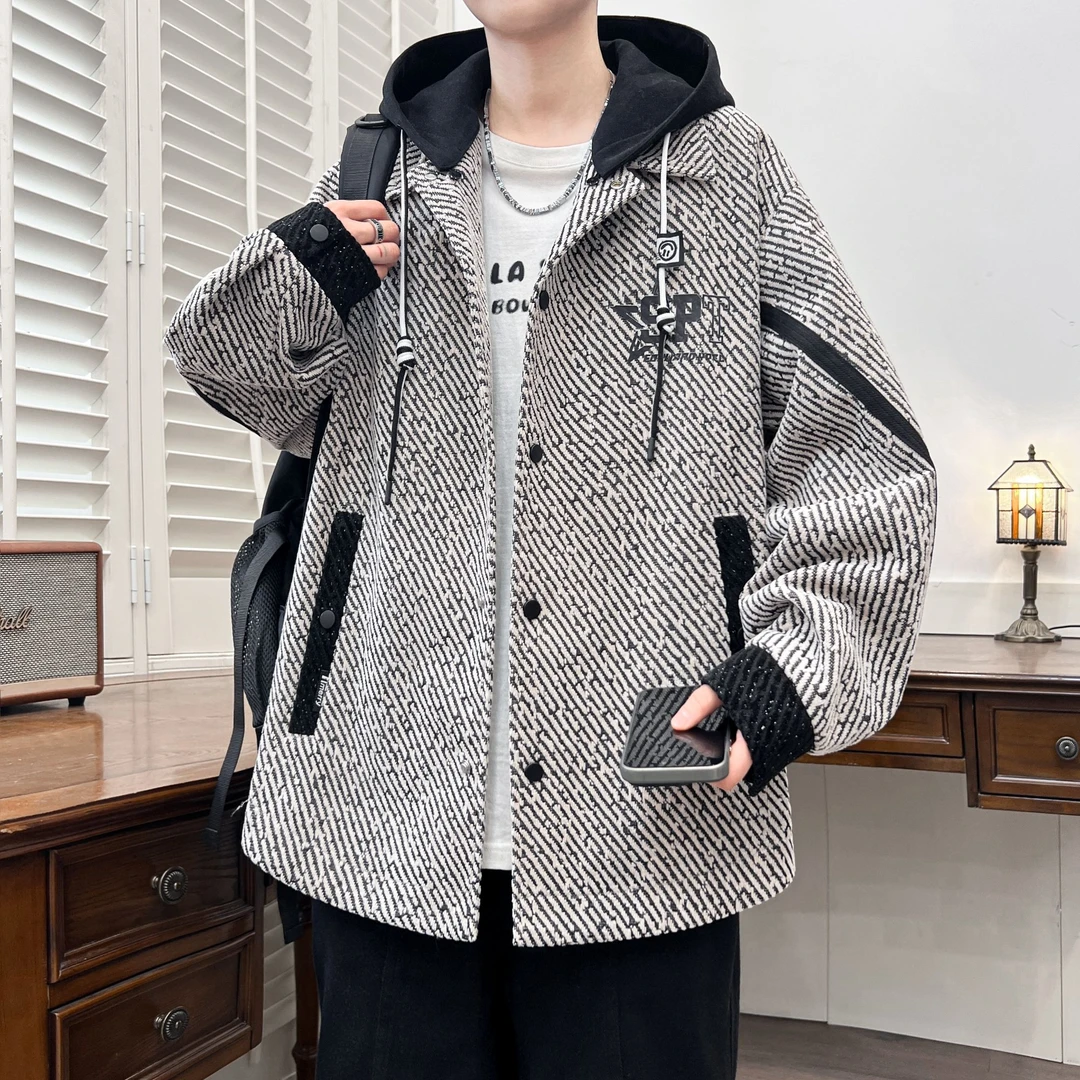 2025春秋季新款青少年男士宽松可拆卸连帽休闲夹克上衣潮流外套帅