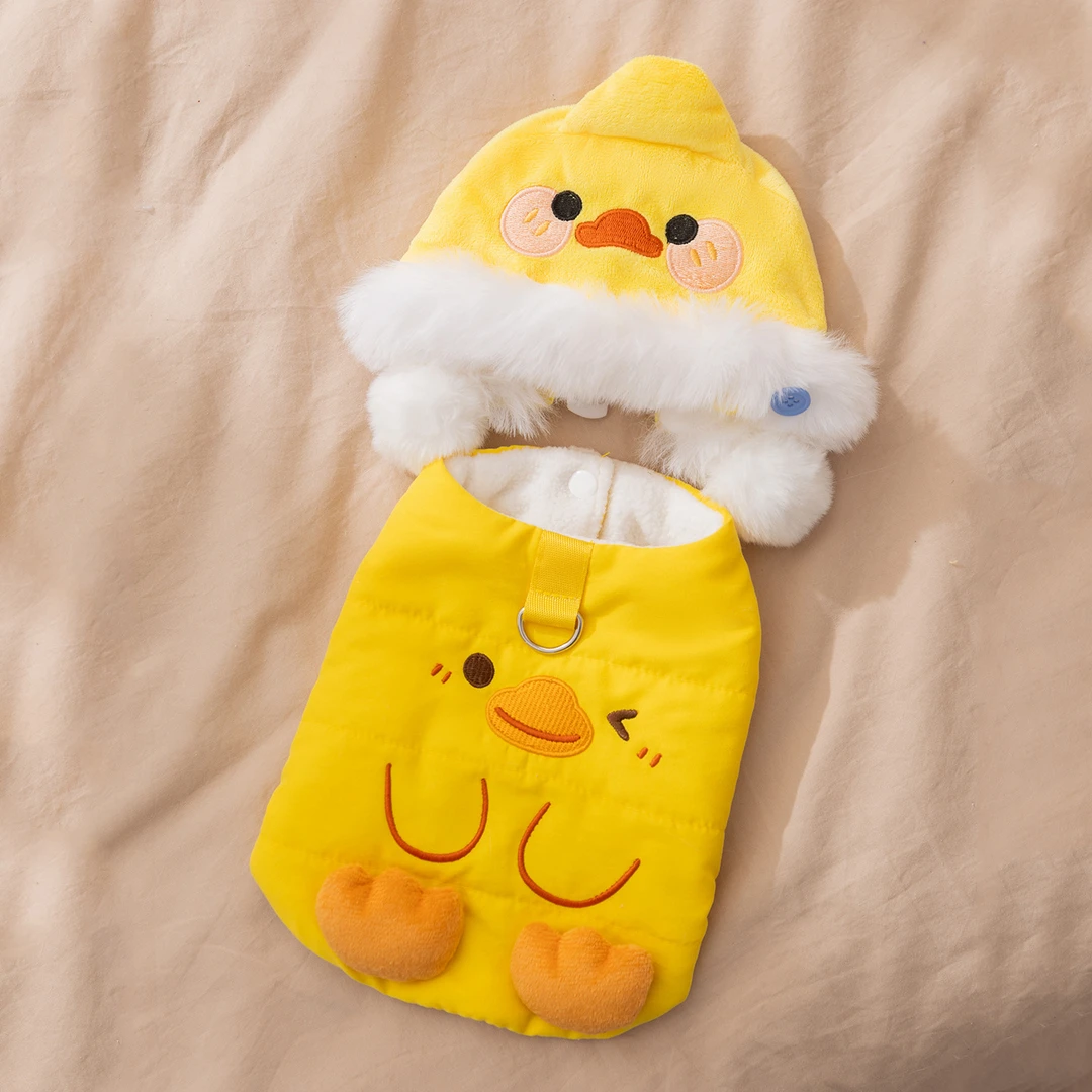黄色立体鸭鸭带帽马甲秋冬可爱立体绒衣小型犬比熊泰迪宠物狗衣服
