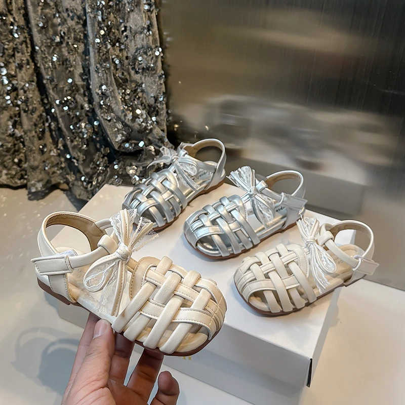 23-34码中小童儿童时装公主风包头编织女童凉鞋