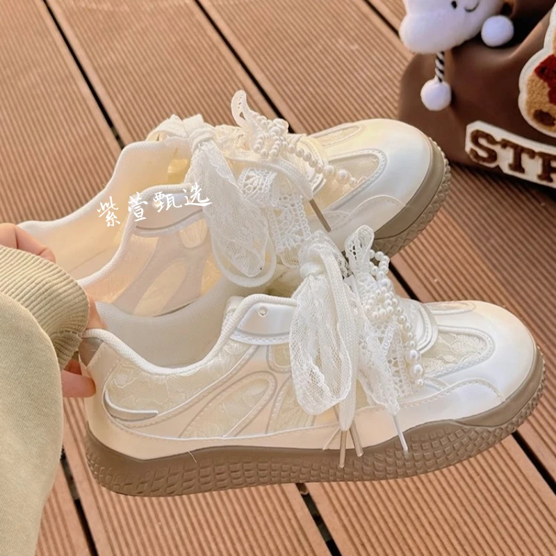小白鞋女夏季女鞋网面透气网鞋配裙子的鞋子百搭小众休闲德训板鞋