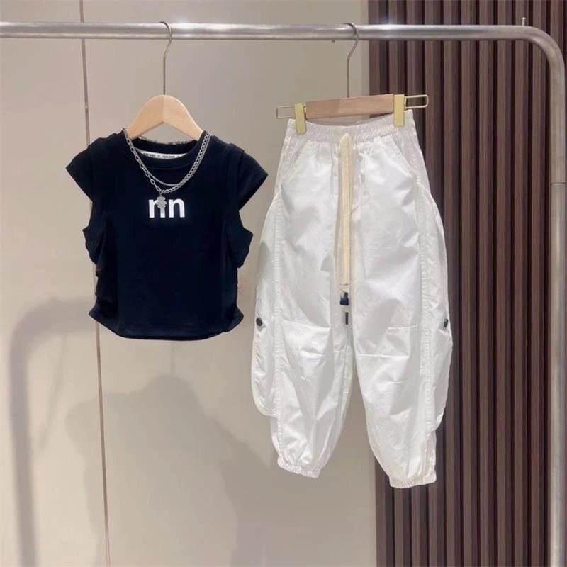 MK&UR.BV女童超好看夏装套装新款中大童背心薄款宽松工装裤洋气