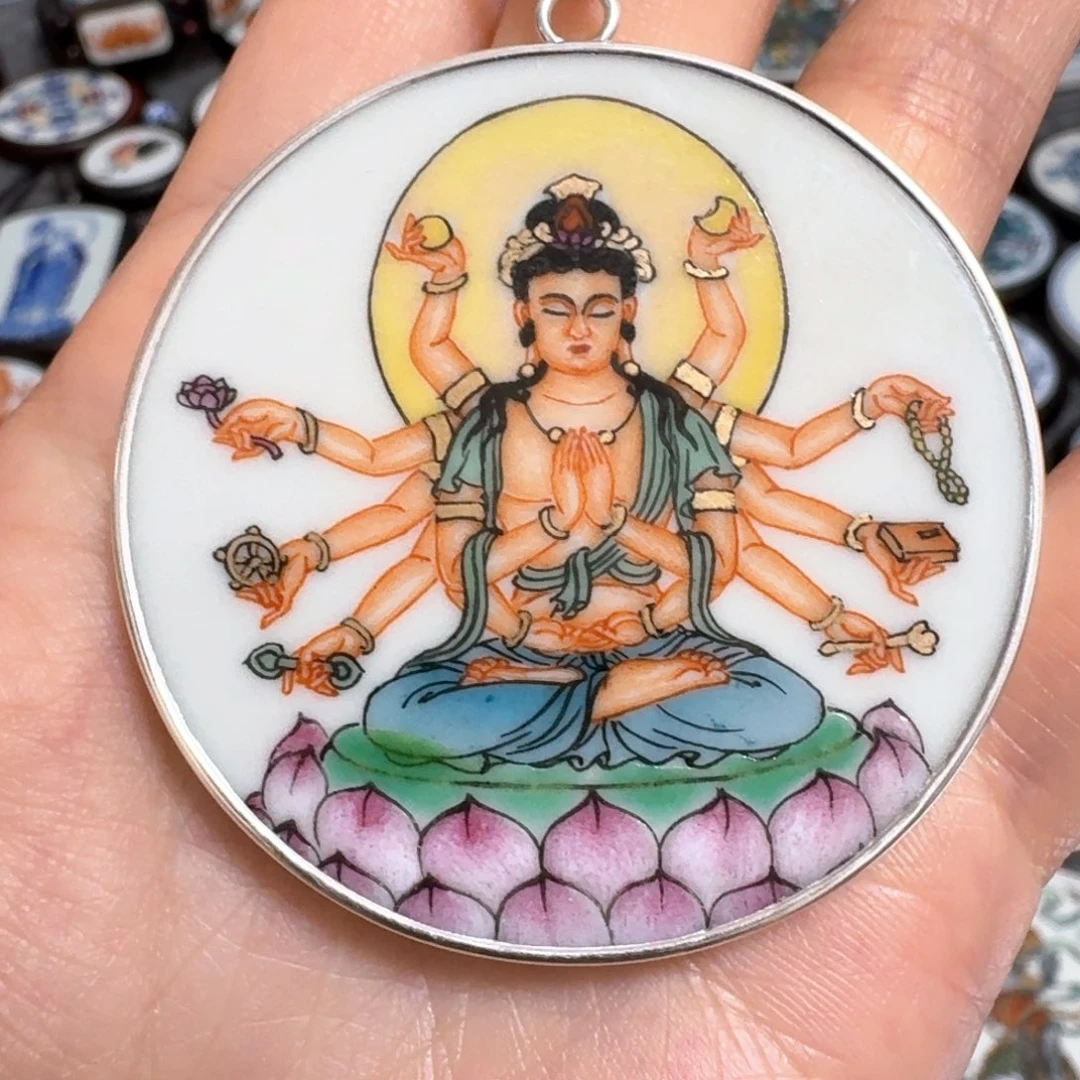 用***3瓷片粉彩纯银千手观音