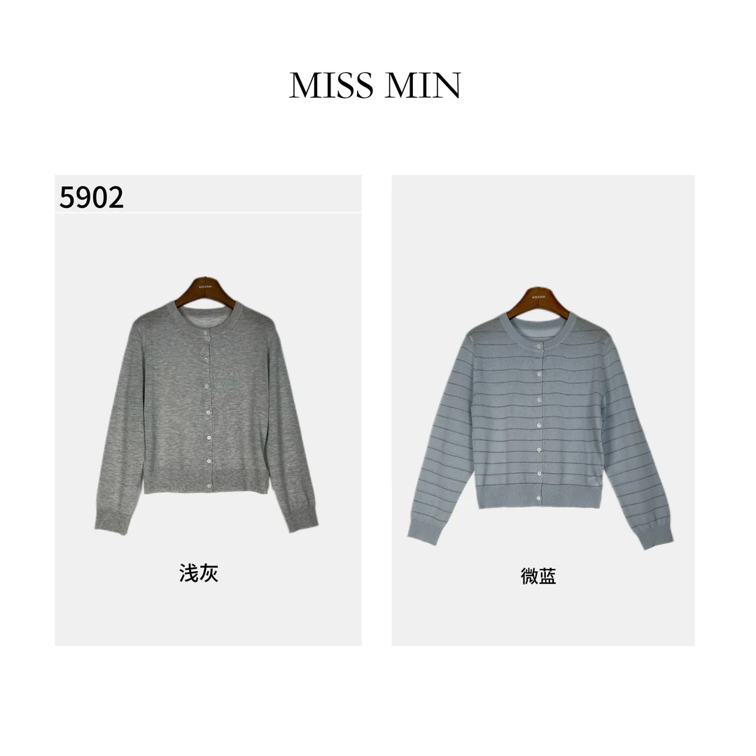 5902夏款气质韩系风亚麻简约透气舒适宽松慵懒条纹针织衫MISS MIN