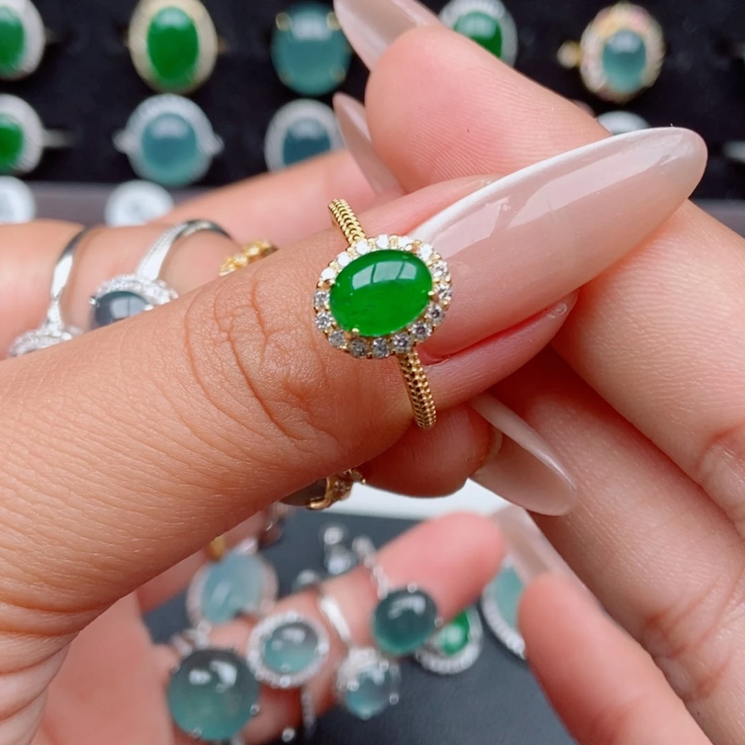 翡翠戒指银S925镶嵌85587