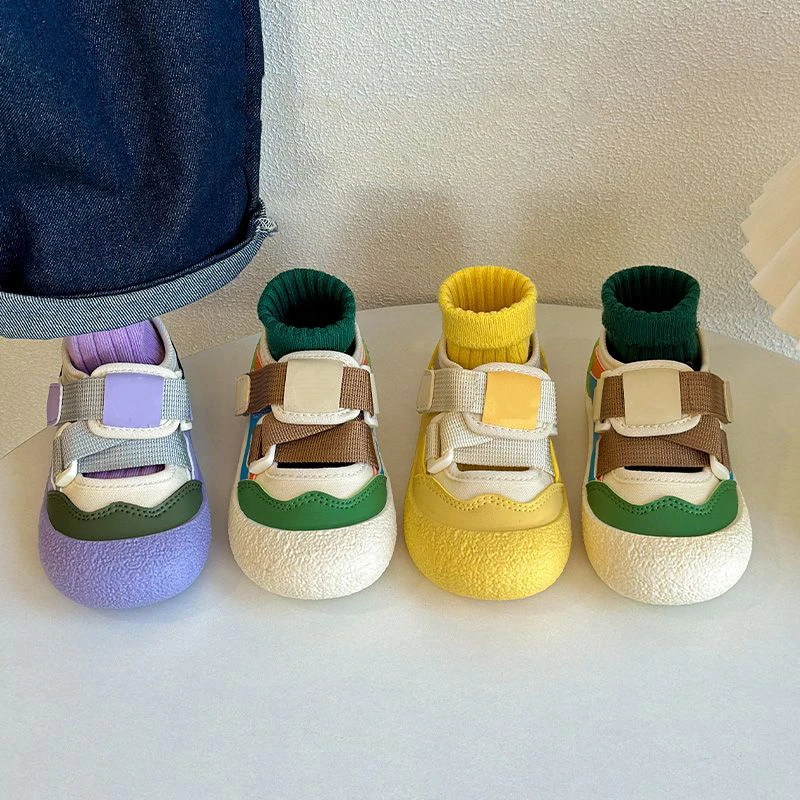 宝宝运动鞋马卡龙撞色2025春夏新款儿童镂空帆布鞋男女童丑萌鞋潮