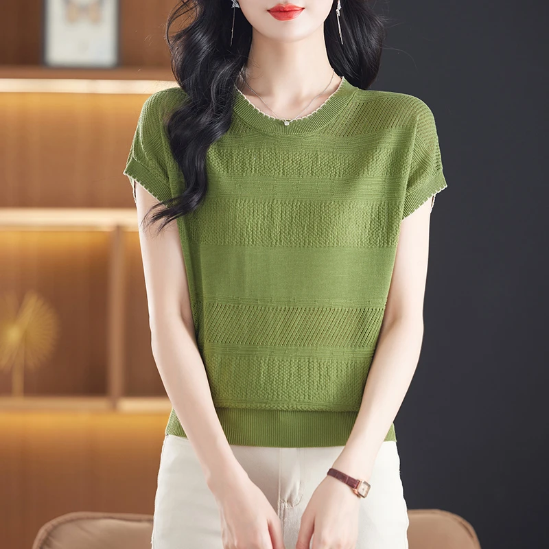 2025新款夏季时尚加色圆领落肩短袖百搭洋气T恤女85075