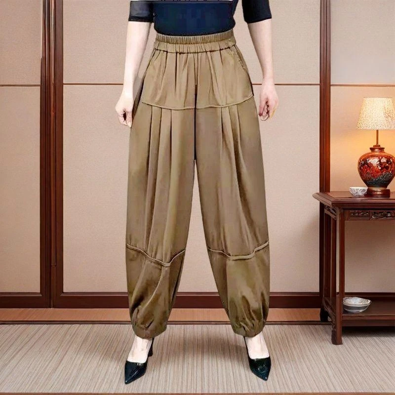 001-2025年早秋爆款休闲裤宽松显瘦女裤纯色洋气哈伦百搭灯笼裤-2