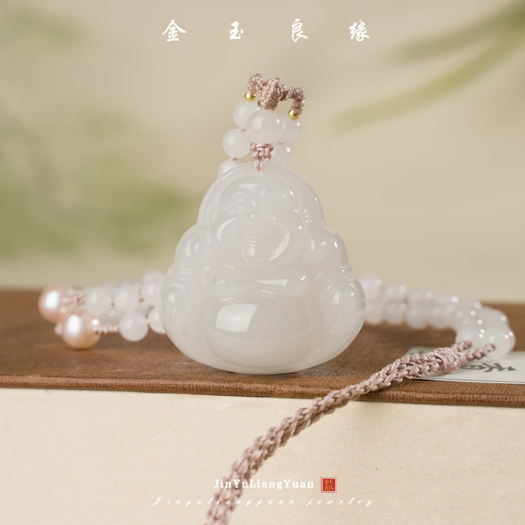 金玉良缘和田玉白玉佛公 手工双面精挑