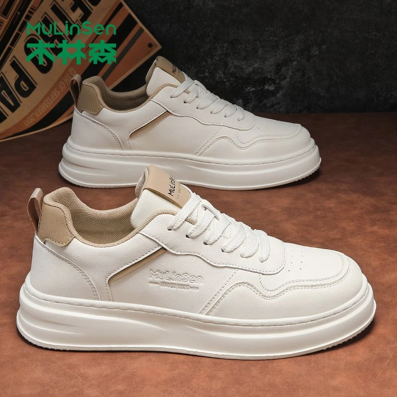 木林森男鞋2025新款秋季男士板鞋工作厚底增高防滑休闲小白鞋男款