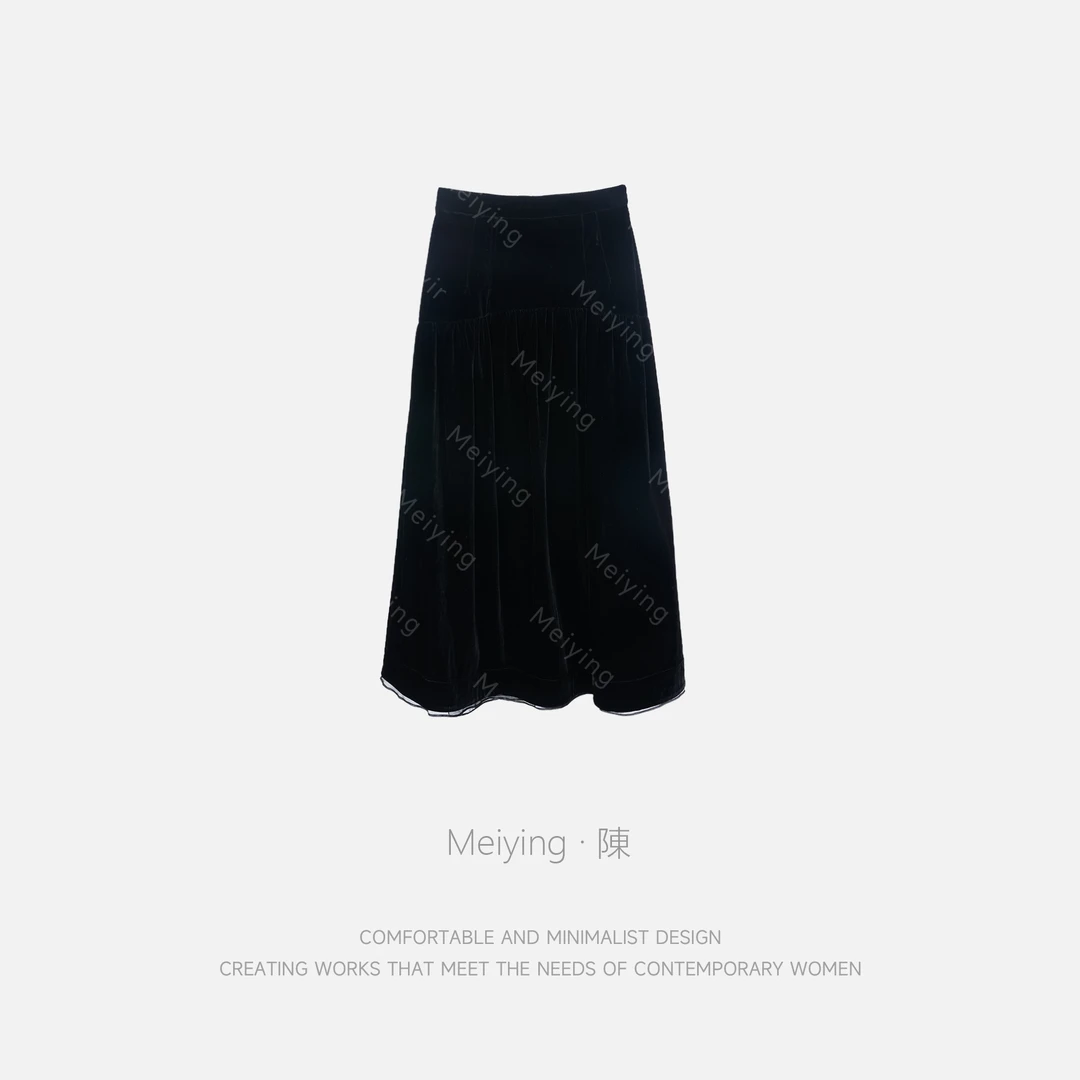 Meiying-舒适蕾丝100真丝丝绒半身裙YA5QS045