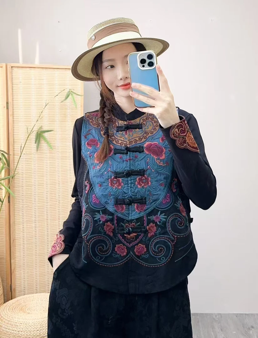 18182新款 国风绣花马甲中式时尚立领提花