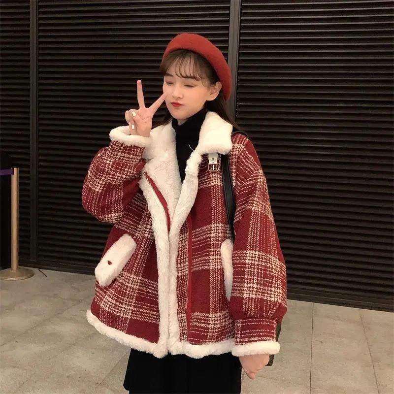 秋冬季新款韩板百搭加绒加厚保暖上衣小个子宽松显瘦休闲外套女