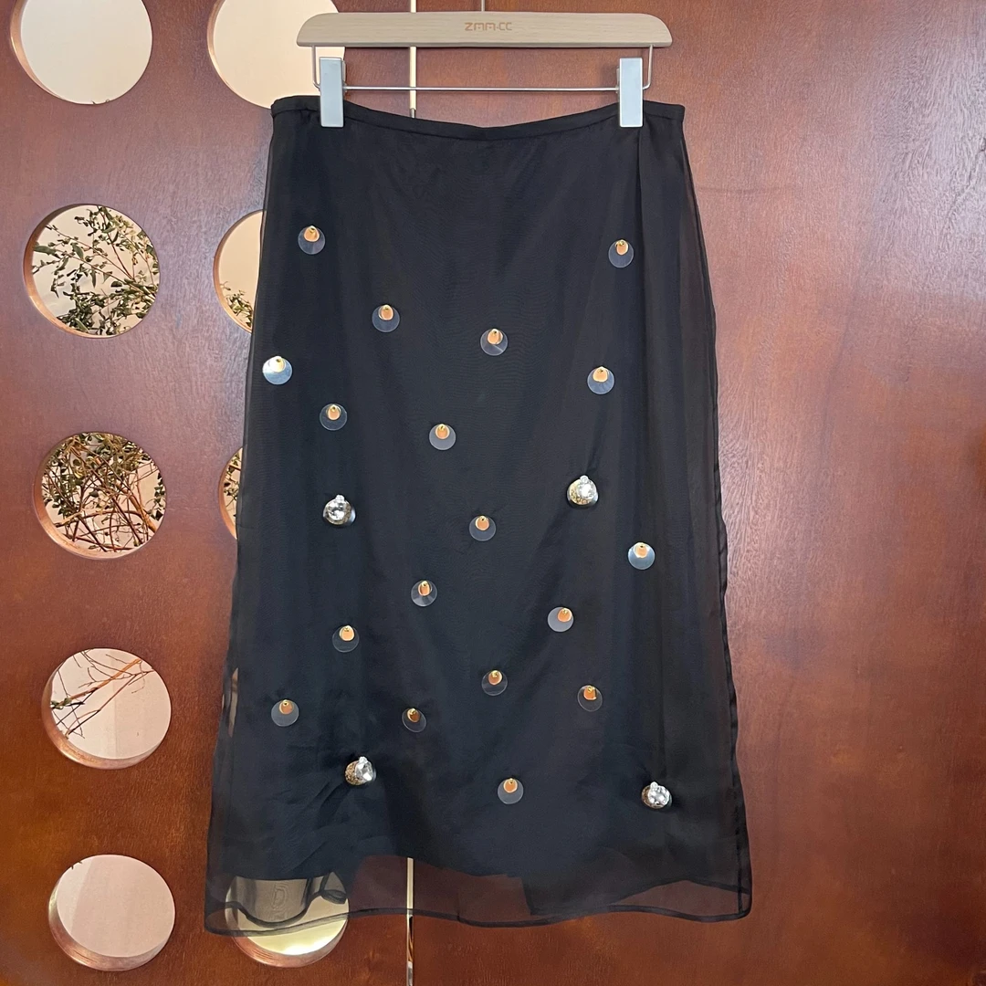 LNHJ【霜花】精致时尚重工串珠钉钻鳞片后开叉半身裙